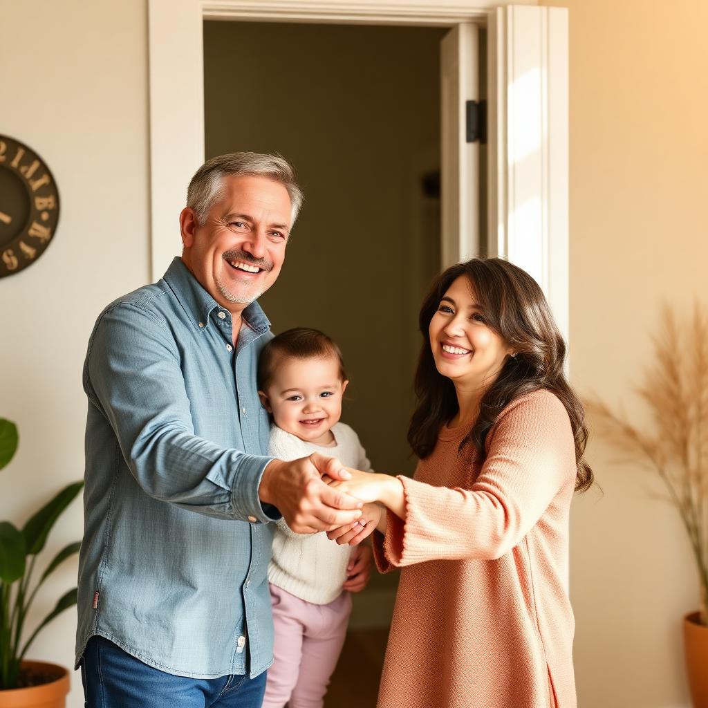 Família com chaves de nova casa
